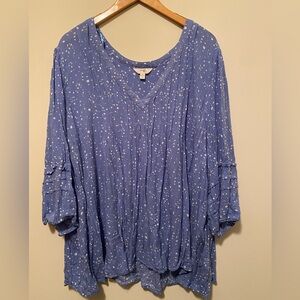Terra & Sky plus size blue polka dot top